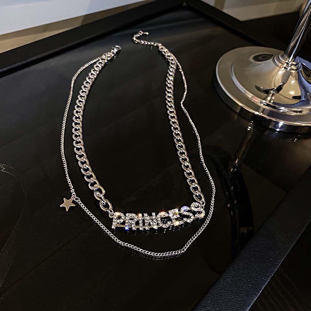 Dây Chuyền Hai Lớp Mặt Hình Ngôi Sao Lấp Lánh Dễ Thương|Dây Chuyền Mặt Chữ Princess