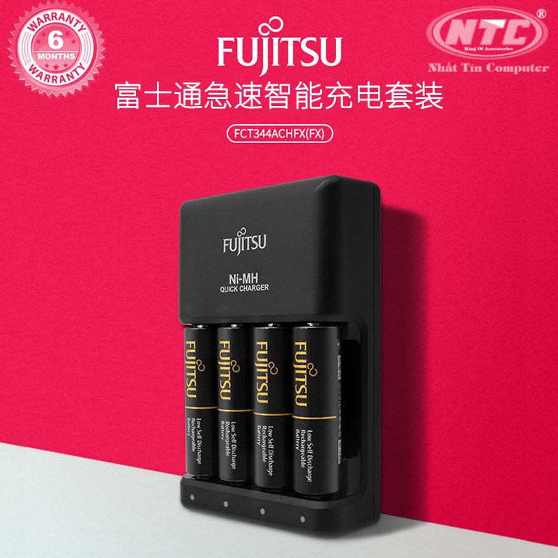 Box sạc kèm 4 pin AA Fujitsu 2450mAh hỗ trợ sạc nhanh Quick charge