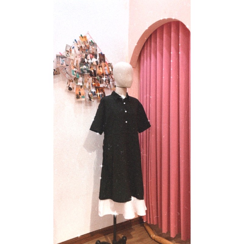 Váy ULZAANG Đen Dáng Dài 2 Tầng Tay Ngắn (Có hình thật ở cuối) | BigBuy360 - bigbuy360.vn