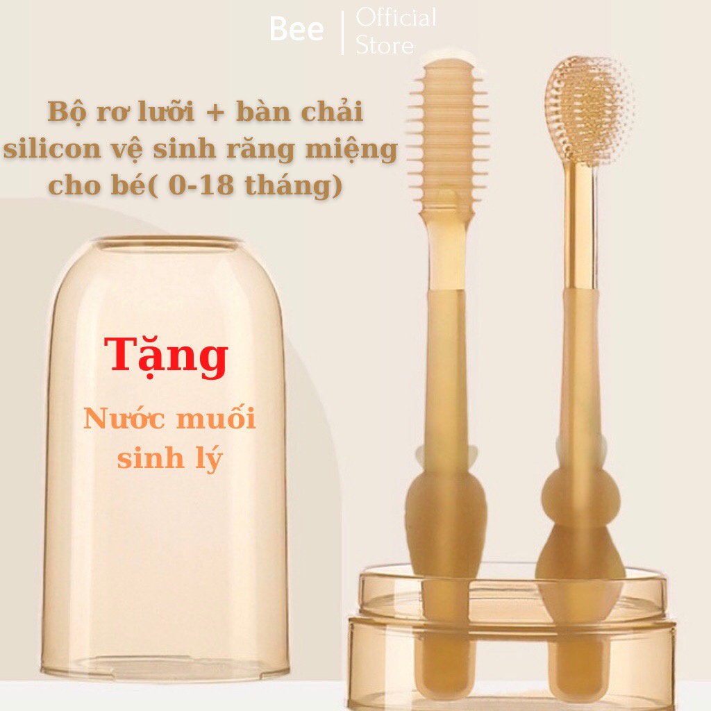 Bộ dụng cụ rơ lưỡi + bàn chải silicon Nano Silver vệ sinh răng miệng cho bé 0-18 tháng tuổi