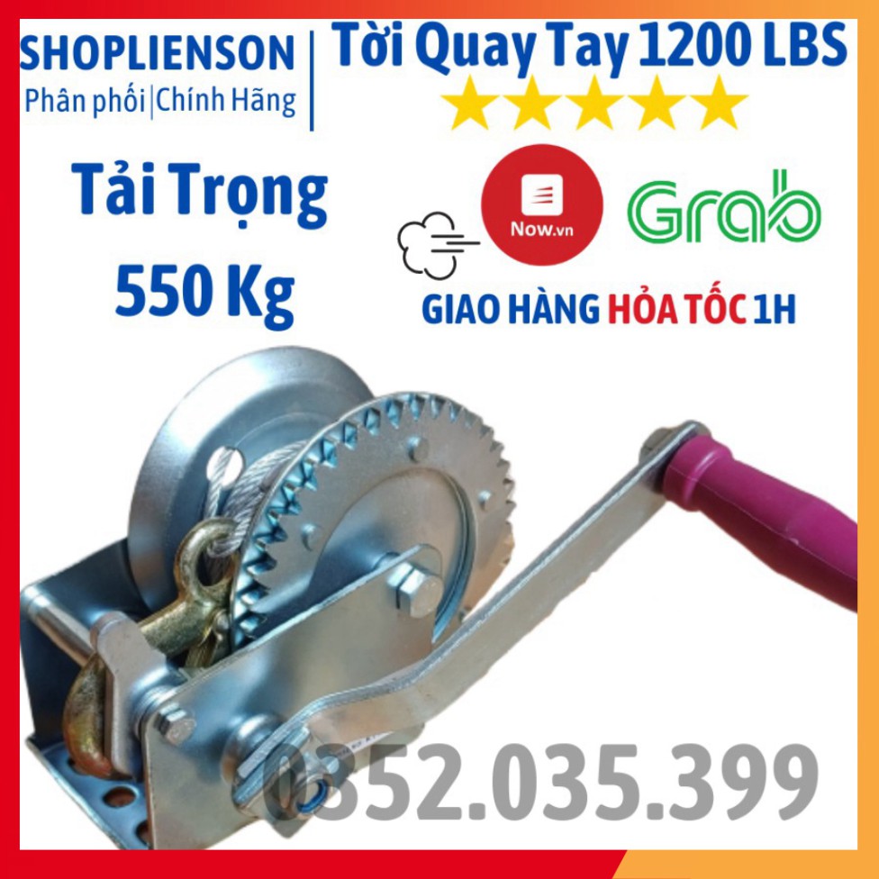 Tời Quay Tay 1200 LBS Tải Trọng 500 Kg Có Cáp Móc 10 Mét Liên Sơn Kho Sài Gòn