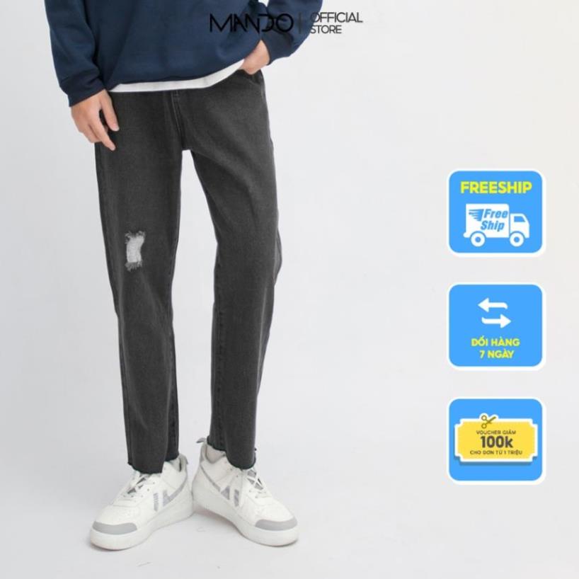 Quần Jean Nam MANDO Rách Gối Quần Bò Ống Suông Form Rộng Kiểu Dáng Basic Unisex Thời Trang Hàn Quốc QJ38 Đẹp '