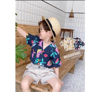 Bộ quần áo bé trai, set áo sơ mi hoa lá, cổ vest và quần short cài khuy cho bé từ 8 đến 20 kg