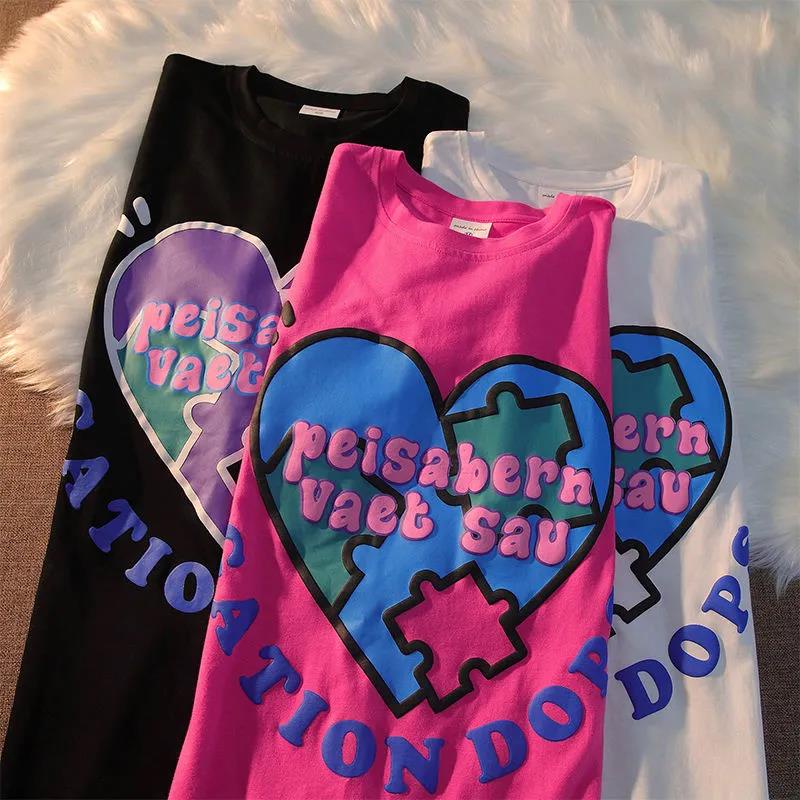 100% cotton Áo Thun Tay Ngắn In Hình Trái Tim Phong Cách Hàn Quốc Năng Động Thời Trang Mùa Hè 2023 Mới Cho Nữ