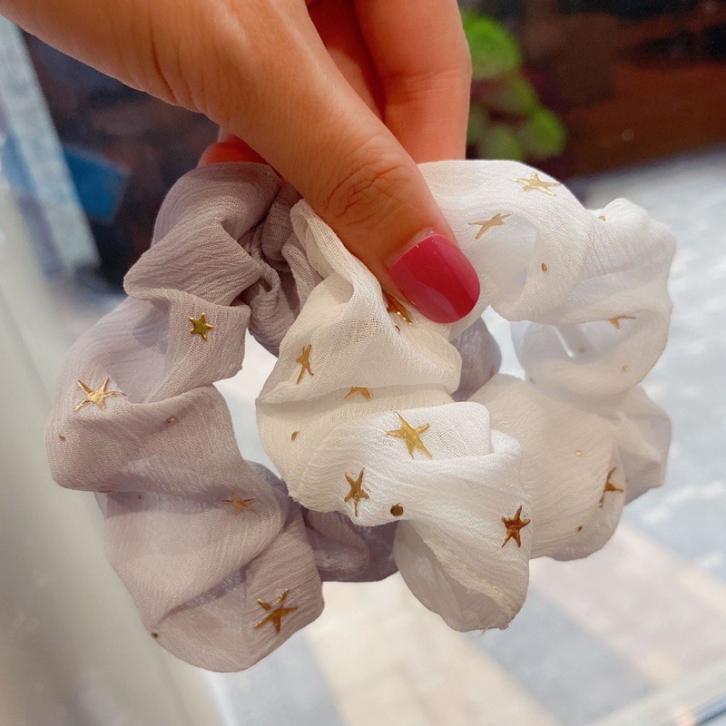 cột tóc Scrunchie vải voan hình sao