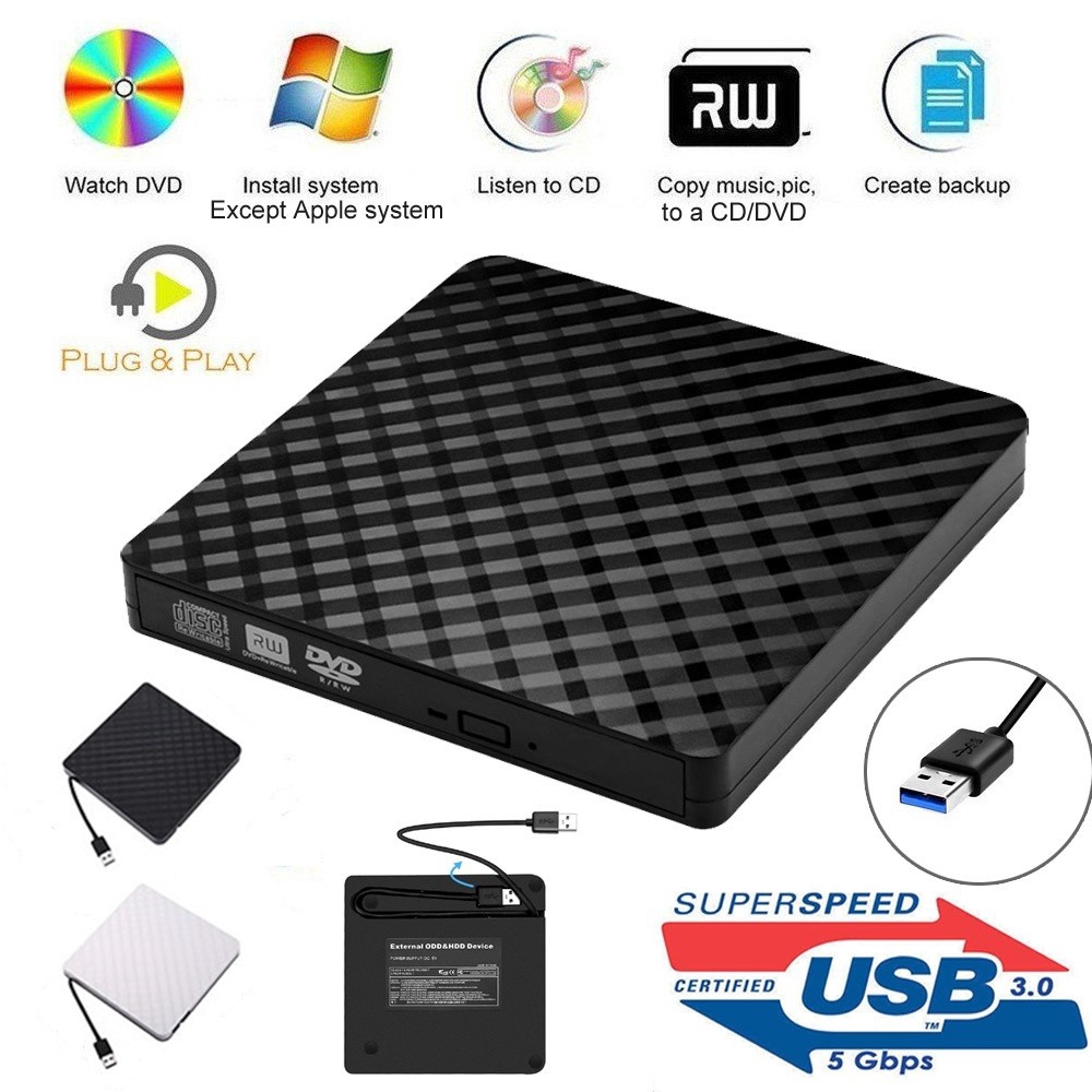 Ổ Đĩa Dvd Ngoài Ultra Usb 3.0 Cd Dvd-rw Cho Laptop Pc Win Xp 7 8