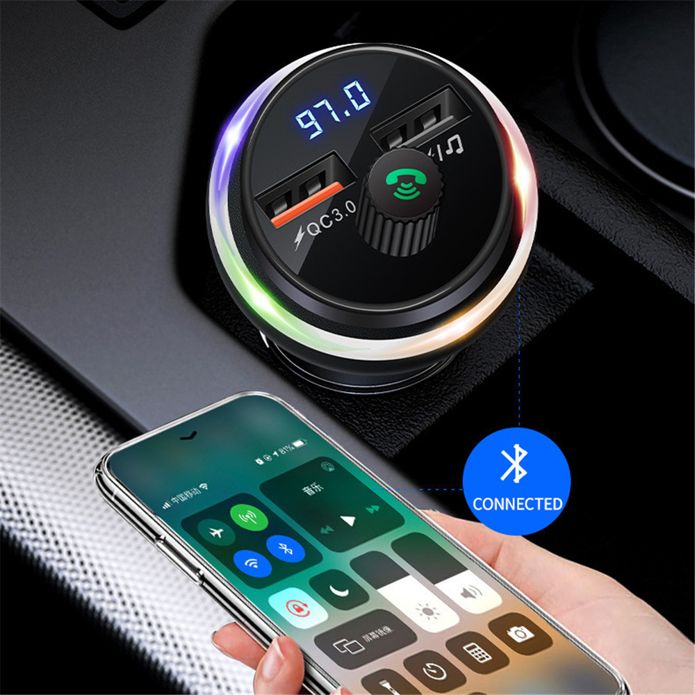 Củ Sạc Trên Ô Tô Qc 3.0 Dual Usb Bluetooth 5.1 Fm Transmitter Mp3 Player