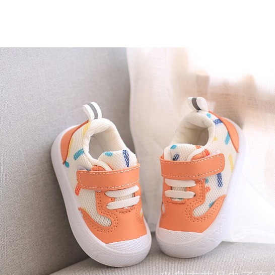 [HCM] Giày Thể Thao Bé Gái Từ 1 - 3 Tuổi _ Màu Cam Đào Phối Lưới Thoáng Khí, Đế Mềm Êm Chân