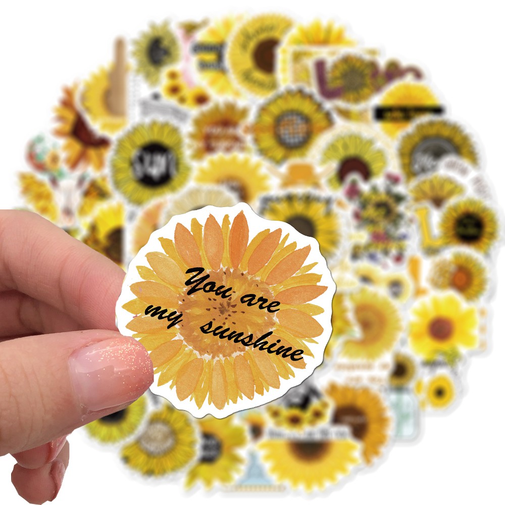 Set 50 sticker hình hoa hướng dương trang trí thủ công