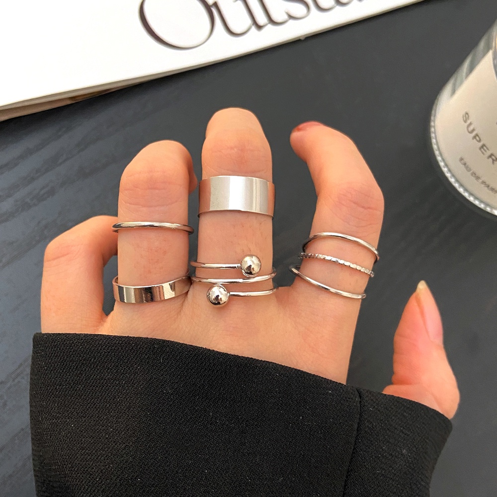 Set 5 Nhẫn Mạ Vàng / Bạc Thời Trang Hàn Quốc Cho Nữ