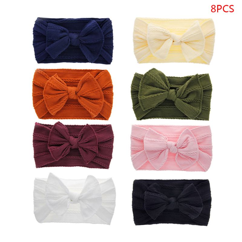 Set 8 Băng Đô Turban Bản Rộng In Họa Tiết Dễ Thương Co Giãn Cho Bé Gái