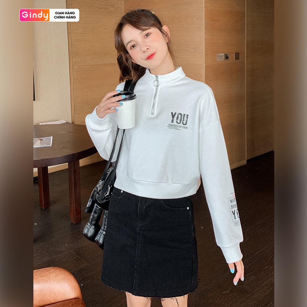 Áo nỉ sweater dài tay nữ GINDY in hình cổ lọ khóa kéo dễ phối đồ thời trang thu đông Hàn Quốc 2021 A10105 | BigBuy360 - bigbuy360.vn