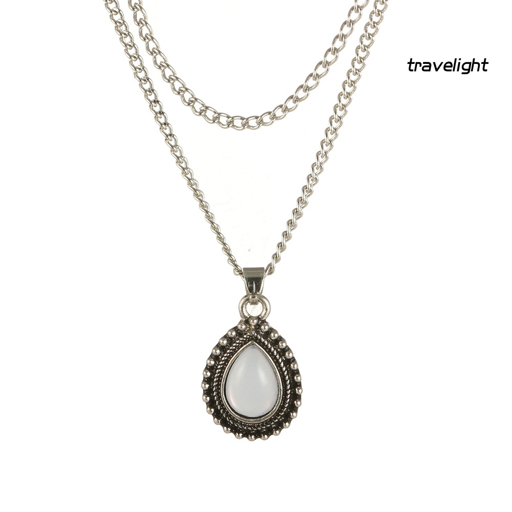 Vòng cổ Choker Mặt Đá Opal Hình Giọt Nước Phong Cách Cổ Điển Cho Nữ