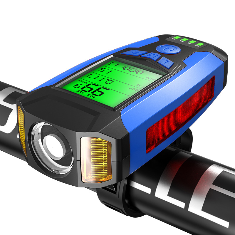 Đèn đồng hồ tốc độ xe đạp Đèn chiếu sáng trước Đèn pin LED sạc USB đi xe đạp Đèn đầu có còi đồng hồ đo tốc độ không thấm nước
