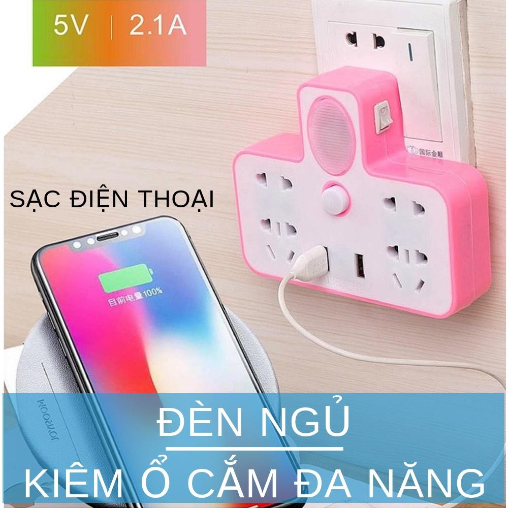 Đèn ngủ kiêm ổ điện 6 trấu 2 cổng USB