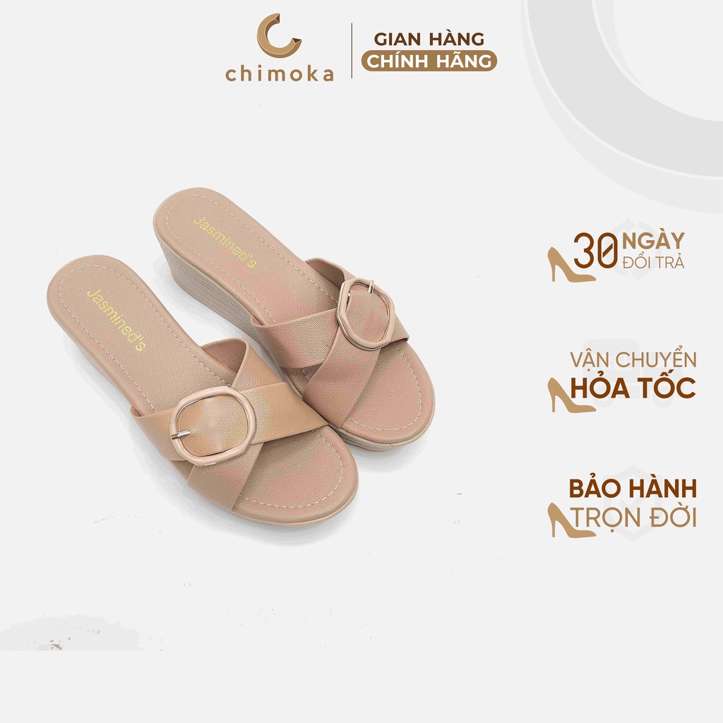 Sandal Nữ Cao Gót Cao Cấp Đế Xuồng CHIMOKA Đế Cao 5 Phân Thiết Kế Quai Nơ Chéo Họa Tiết Khóa Hai Màu Đen Kem 4333