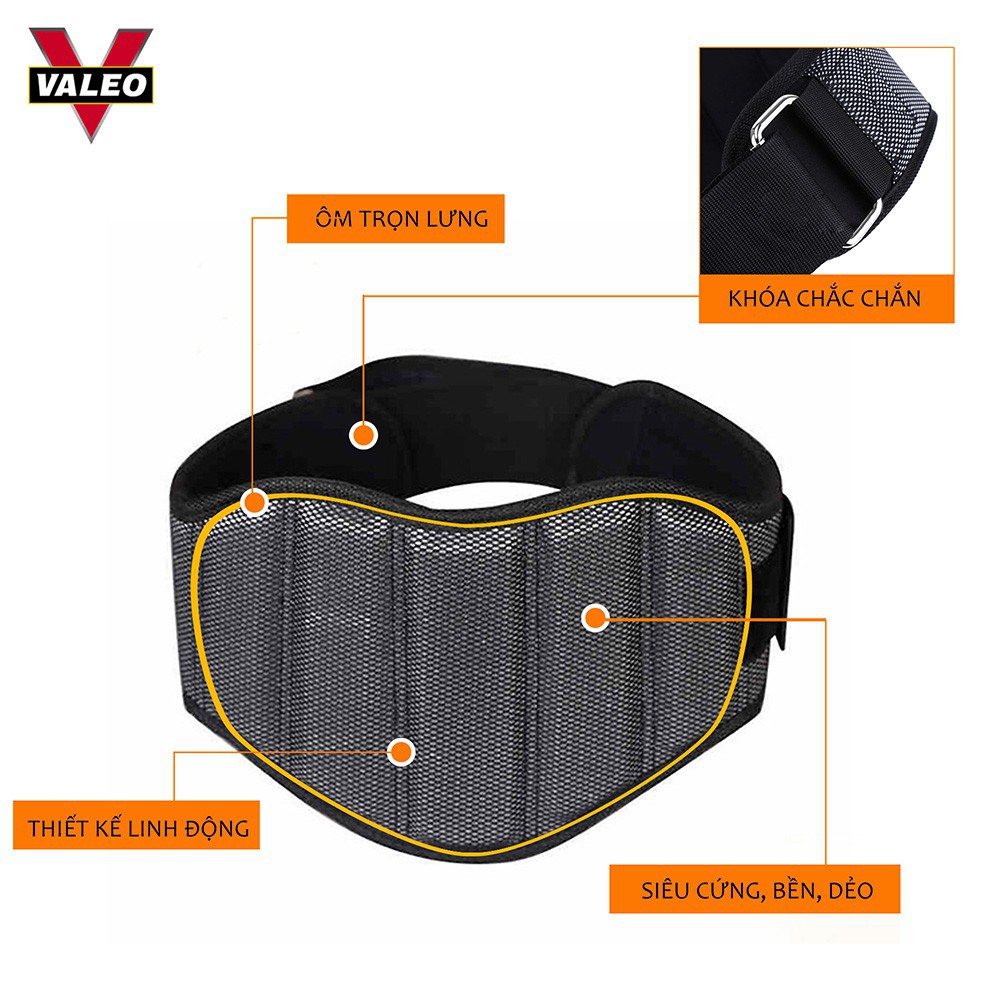 ĐAI LƯNG TẬP GYM VALEO THIẾT KẾ LỤC GIÁC - Bản rộng 19.5cm, hỗ trợ Gánh tạ, Squat