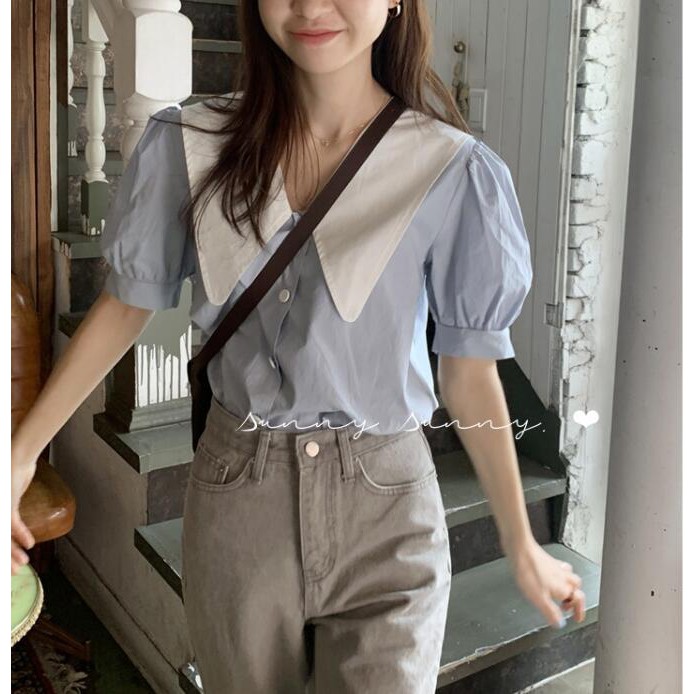 Áo sơ mi tay ngắn cổ búp bê màu sắc xinh xắn cho nữ | BigBuy360 - bigbuy360.vn