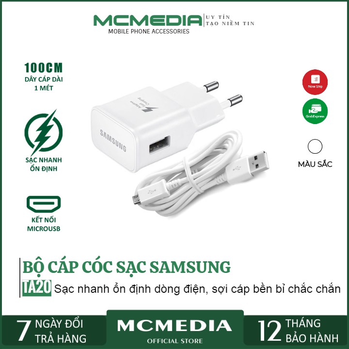Cóc Sạc Nhanh Samsung 15W TA20HW Và Cáp Sạc MicroUSB 1 Mét Tương Thích Nhiều Dòng Máy