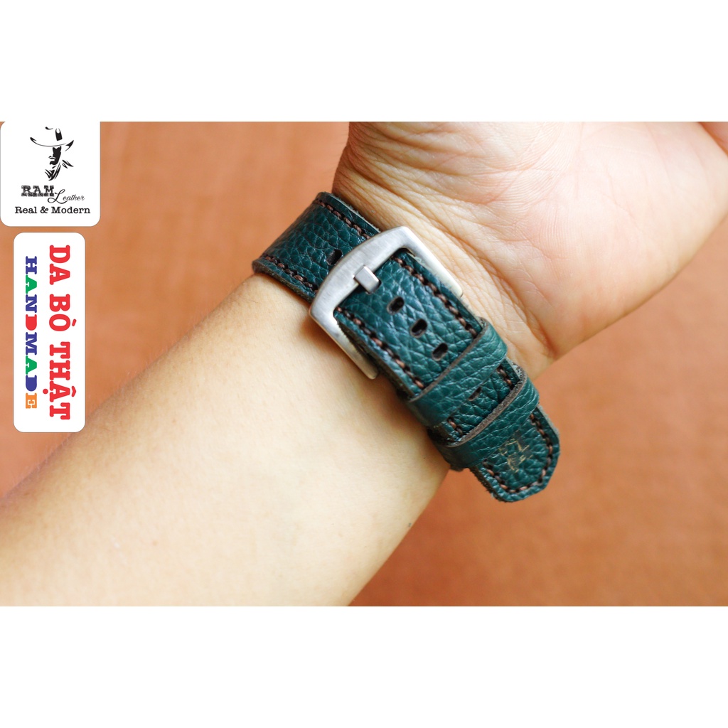 Dây Đồng Hồ Da Thật RAM Leather 1984 (Bản 2022) Da Bò Thật Mill Hạt Xanh Rêu Bền Đẹp