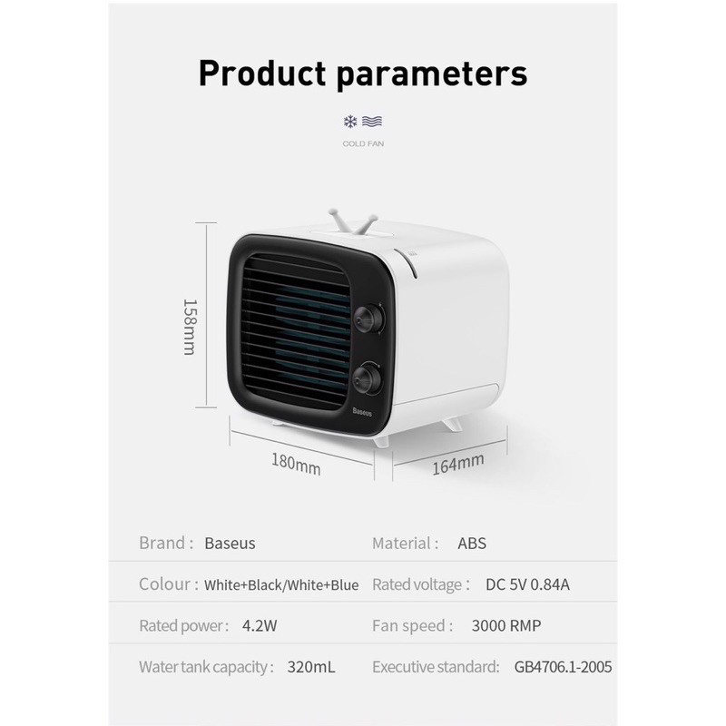 Quạt hơi nước giải nhiệt Mini để bàn Baseus Time Desktop Evaporative Cooler (320ml Water Tank, 4.2W Air Condition Fan )