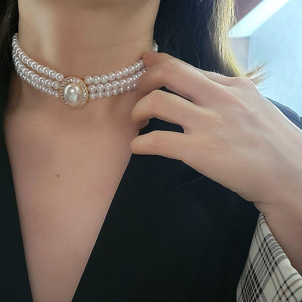 Vòng Cổ Choker Ba Lớp Đính Ngọc Trai Phong Cách Hàn Quốc Sang Trọng Thời Trang Cho Nữ
