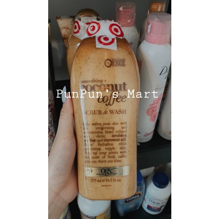 (HÀNG MỸ-AIR-BILL)🥥Tắm tẩy tế bào chết body dừa & cà phê OGX Smoothing + Coconut Coffee Body Scrub & Wash 567ml