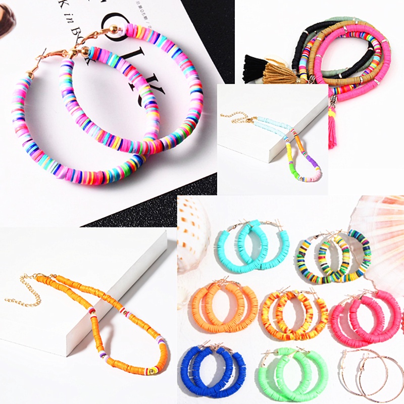 Hạt Đất Sét Polymer Tròn Dẹt 16 Inch 4mm/6mm Làm Trang Sức Vòng Đeo Tay DIY