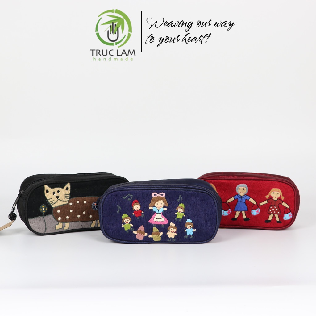 Túi Đựng Bút Vải Tafta Họa Tiết Thêu Tay Nhiều Màu Sắc – Trúc Lâm Handmade