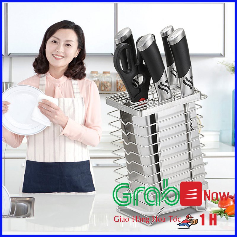 Kệ INOX Cắm Dao Kéo, Ống Đũa Nhà Bếp chất liệu INOX SUS304 Có Khay Hứng Nước - IUIUSHOP