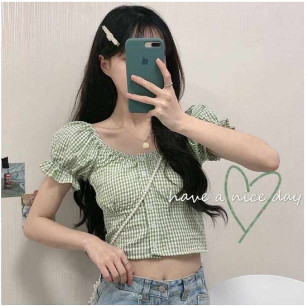Áo croptop ulzzang chun lưng cka810, kiểu áo tay ngắn trễ vai nhiều màu, cute dễ phối đồ