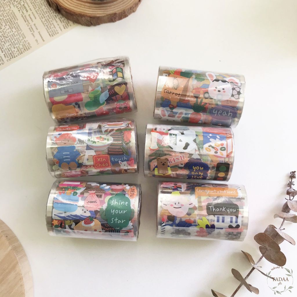 Washi tape gấu dễ thương nhiều màu sắc băng keo trang trí nhật ký họa tiết không thấm nước