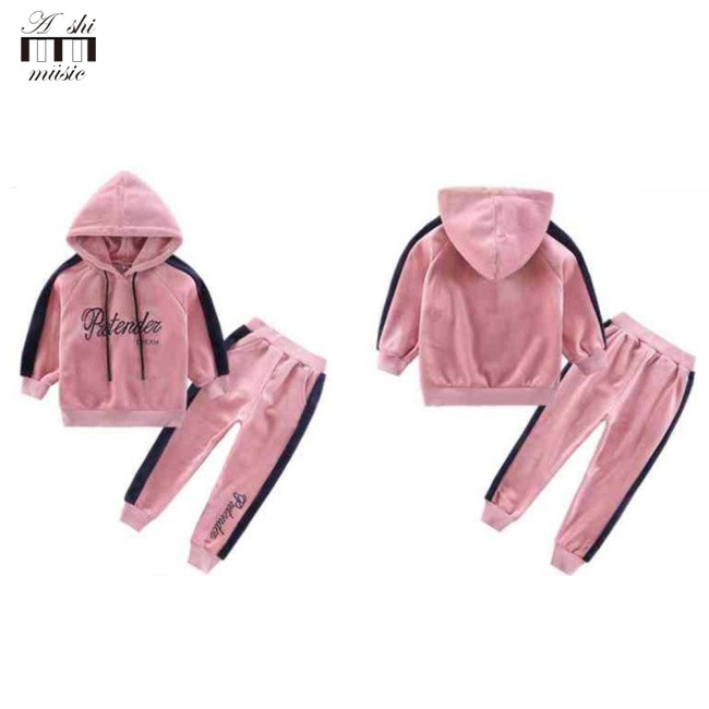 Set 2 Món Áo Hoodie Tay Dài Phối Quần Dài Thời Trang Xuân Thu Cho Bé Gái 4-10 Tuổi