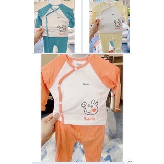 Bộ Avaler sơ sinh cài lệch sợi tre size Nb và 3-6m