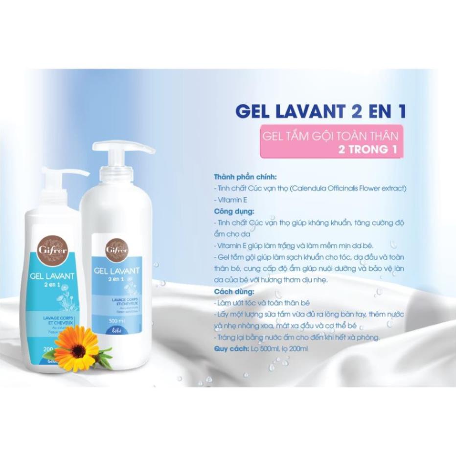 [Tặng quà hấp dẫn]- Gel Lavant - Sữa tắm gội 2 trong 1 Gifrer cho bé - An toàn, mát dịu da - Chai 500ml