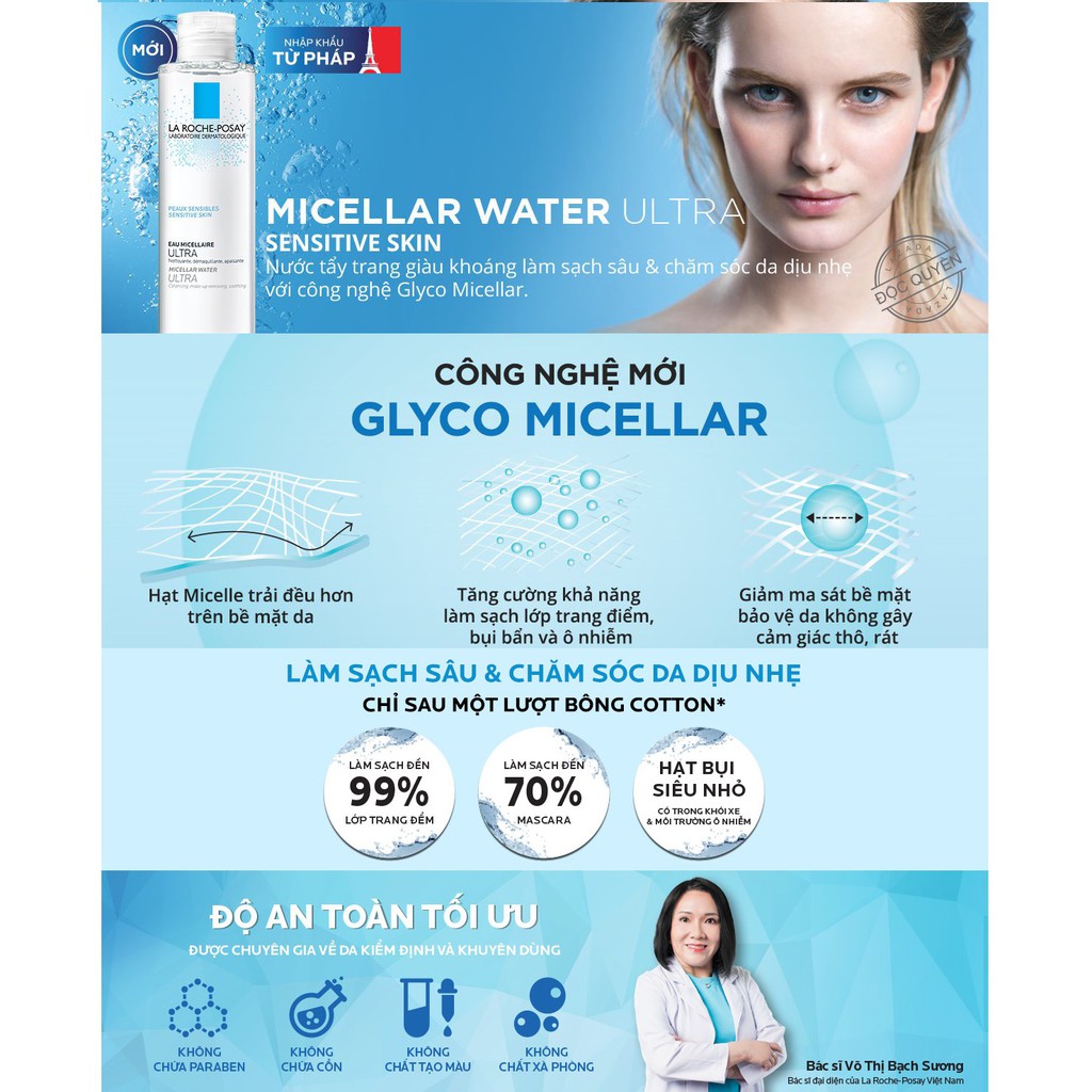 [Xanh 400ml] Nước làm sạch sâu tẩy trang cho da dầu nhạy cảm La Roche-Posay Micellar Water Ultra 400ml