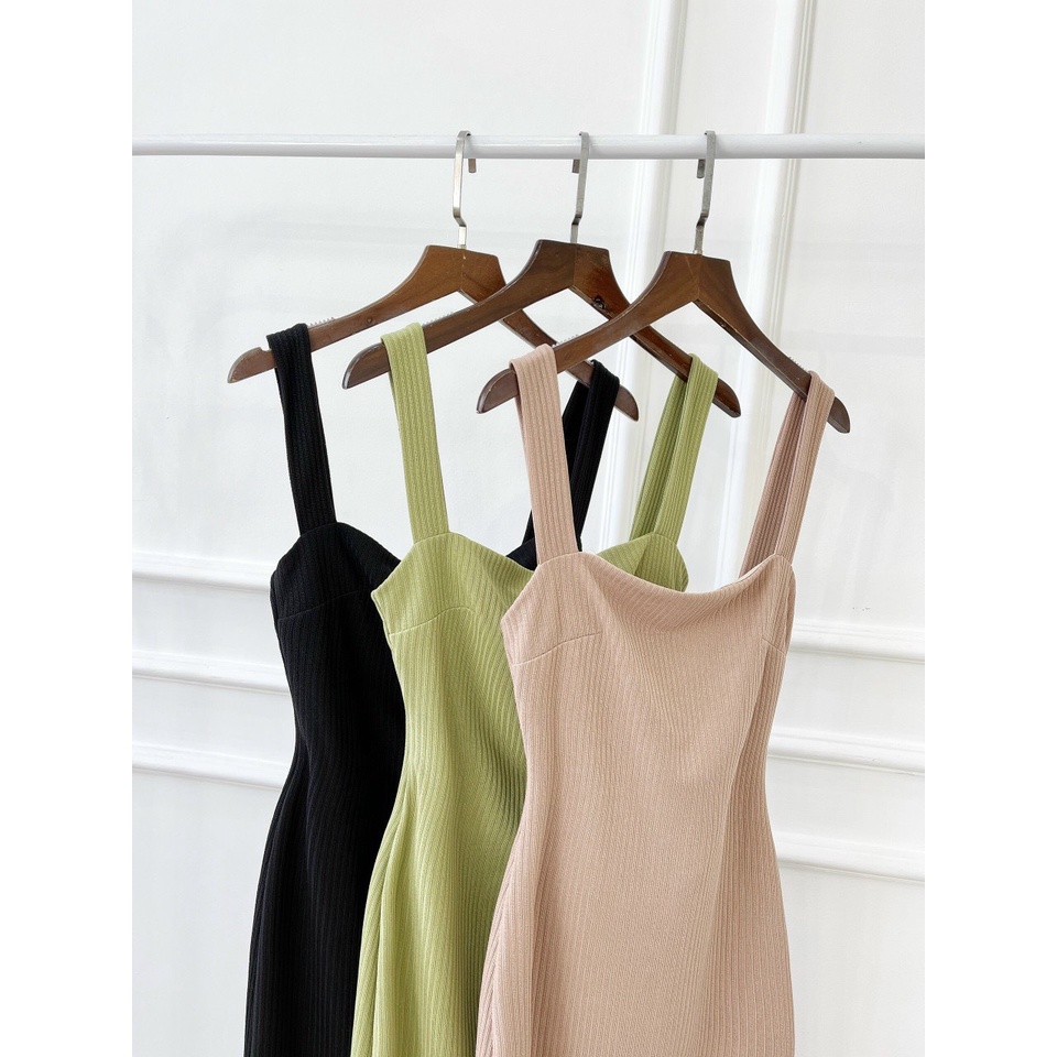 Đầm thun nữ ôm body hai dây dáng dài, đầm nữ sát nách midi chất thun gân NPDAM011