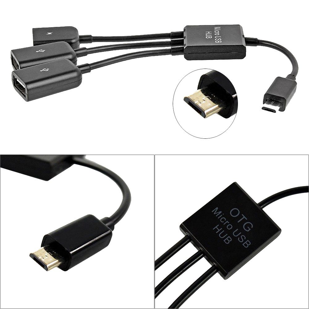 Bộ chuyển đổi cáp OTG HUB Micro USB kép 3 trong 1 cho camera kỹ thuật số điện thoại di động ổ flash chuột bàn phím