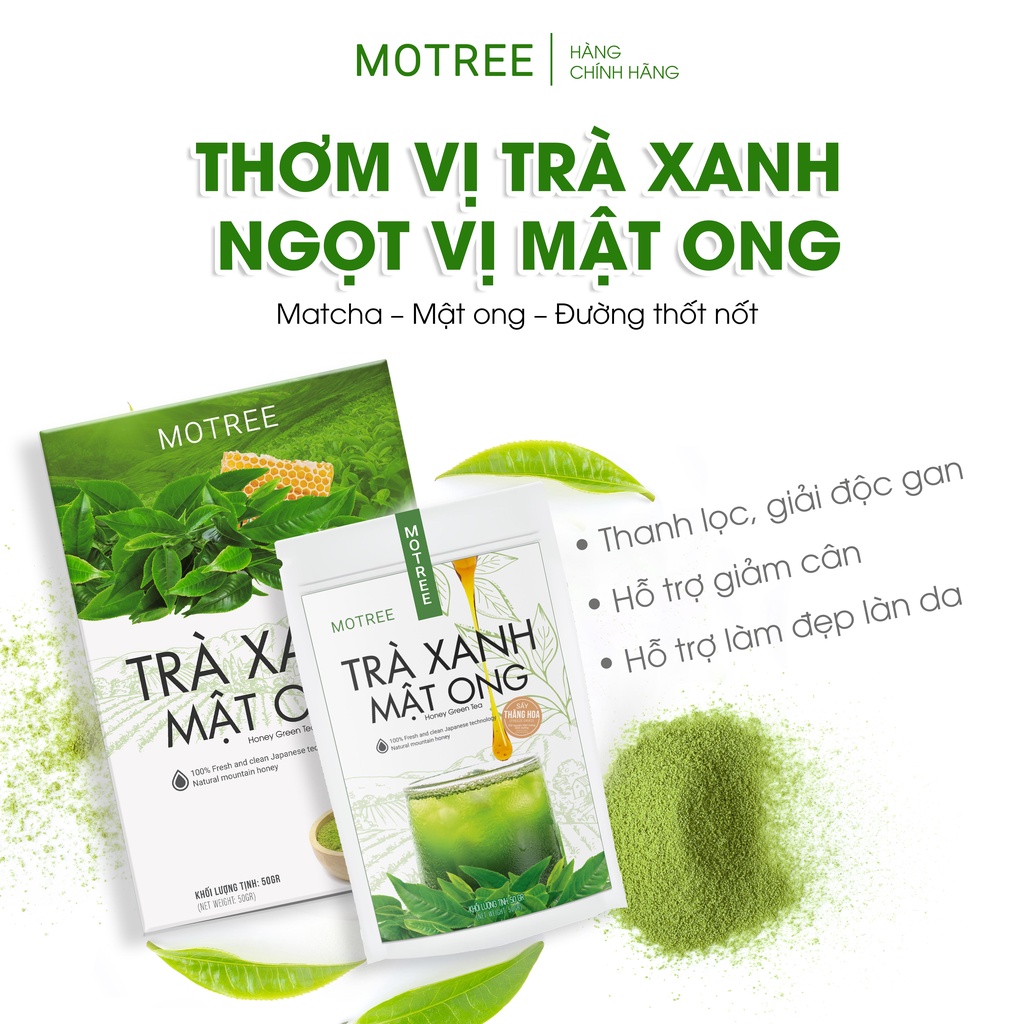 [CHÍNH HÃNG] Bột Trà Xanh Mật Ong Motree, 50gr Detox Thanh Lọc Cơ Thể, Giảm Cân Hiệu Quả, Cải Thiện Mụn , Da Đẹp Mịn Màn