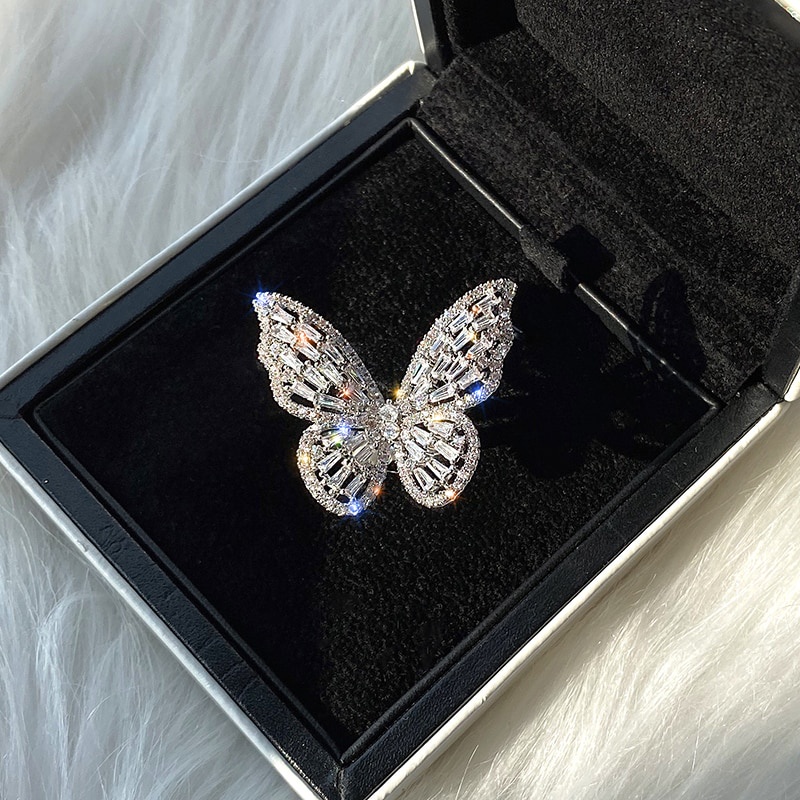 Nhẫn hình bướm đính đá zircon chất lượng cao thiết kế mới sang trọng cho nữ