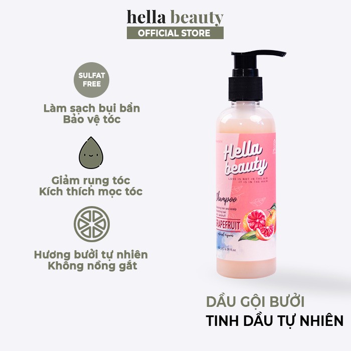 Dầu Gội Bưởi Mọc Tóc Grapefruit 180g Hella Beauty Cho Tóc Khô Tinh Dầu Bưởi Thảo Mộc Giúp Giảm Rụng