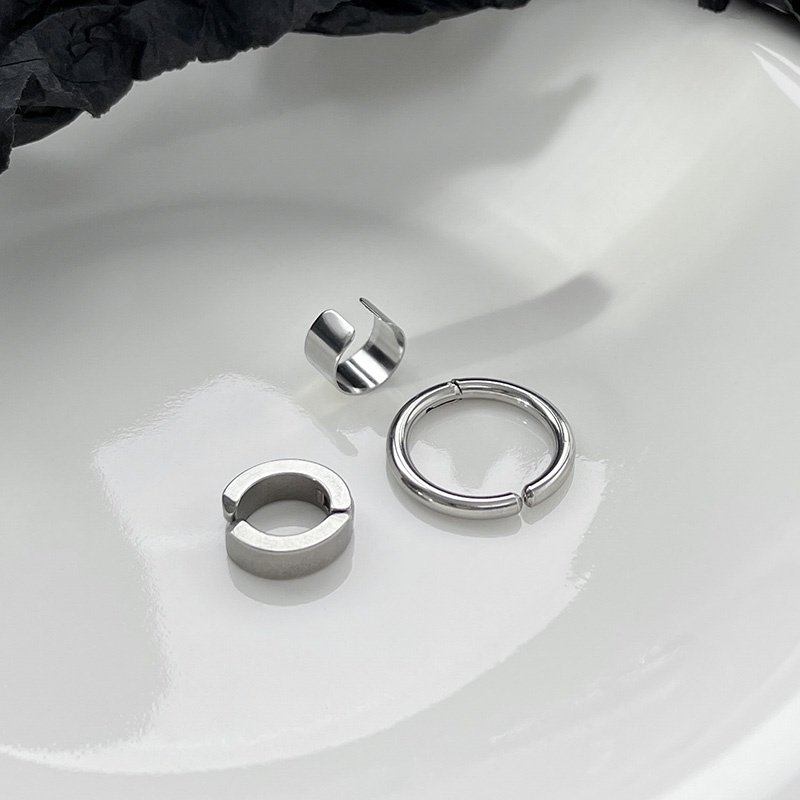 Khuyên kẹp vành tai ba mảnh không cần xỏ lỗ bằng thép titan đơn giản phong cách hip hop đường phố dành cho nam nữ