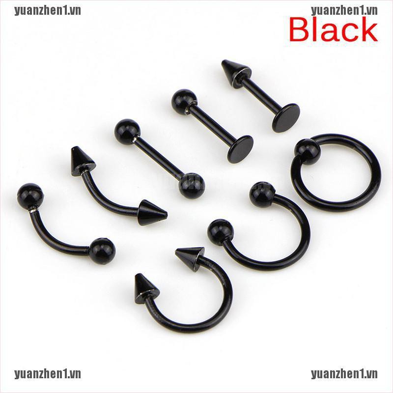 Set 8 Khuyên Xỏ Bằng Thép Không Gỉ 16G YUANZHEN1