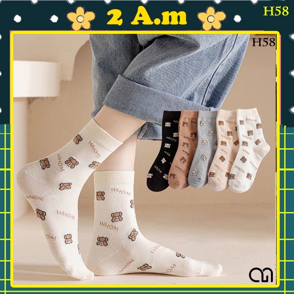 Tất Vớ Cổ Cao Nữ Hoạ Tiết Gấu Nhiều Màu Dễ Thương Thời Trang Unisex Hàn Quốc