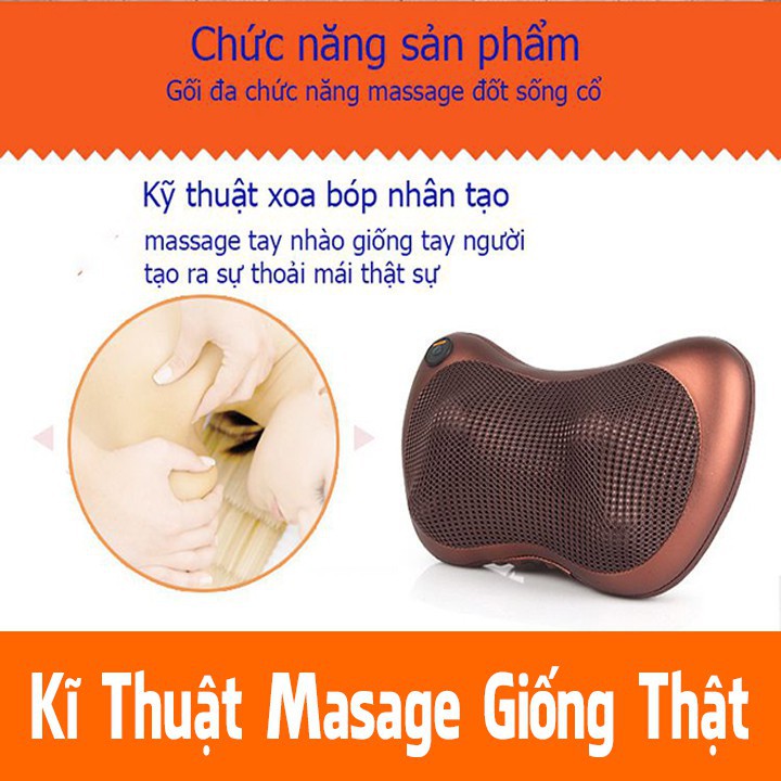 Gối massage hồng ngoại 8 bi cao cấp, gối massage đa chức năng chính hãng Nhật Bản