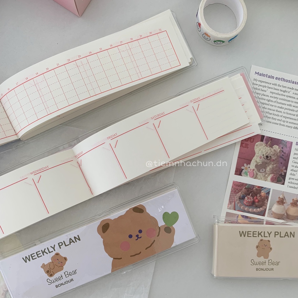 SỔ MINI WEEKLY PLAN SWEET BEAR BONJOUR (ảnh thật) - sổ lên kế hoạch tuần mini - Tiệm nhà Chun