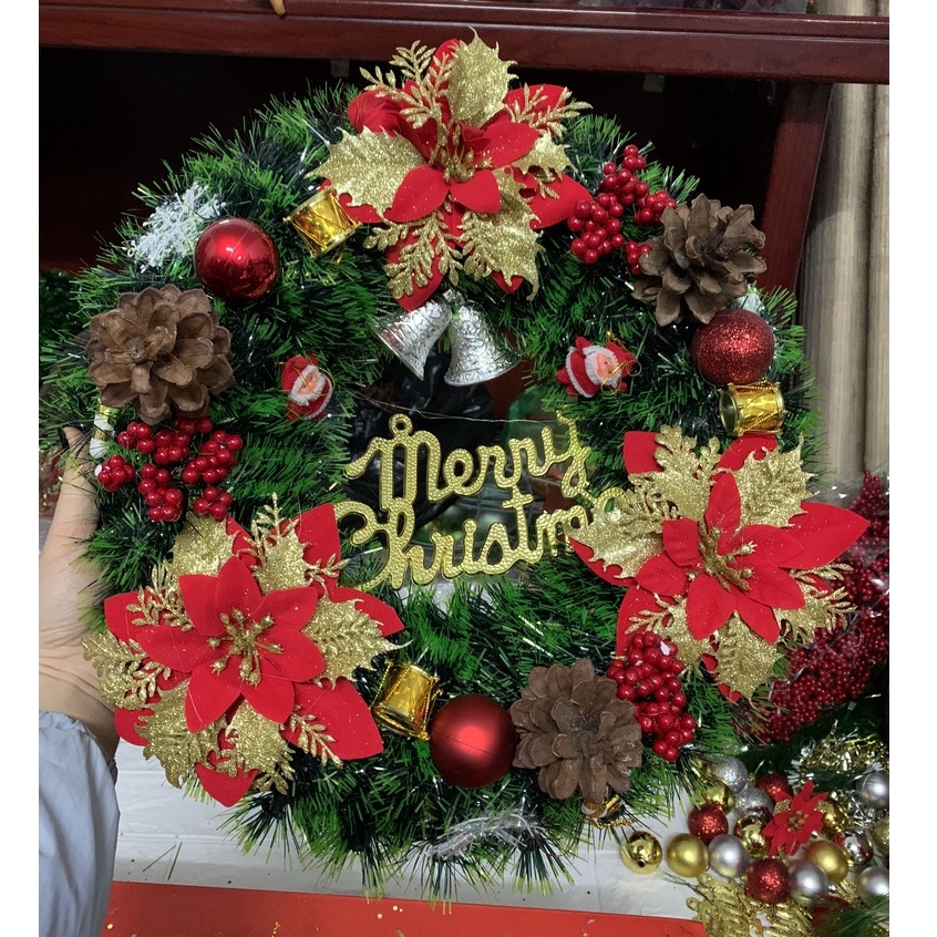 [SỈ LẺ PHỤ KIỆN NOEL] VÒNG NGUYỆT QUẾ TREO CÂY THÔNG, TREO CỬA đường kính 30cm tặng kèm 1 móc dán tường siêu dính