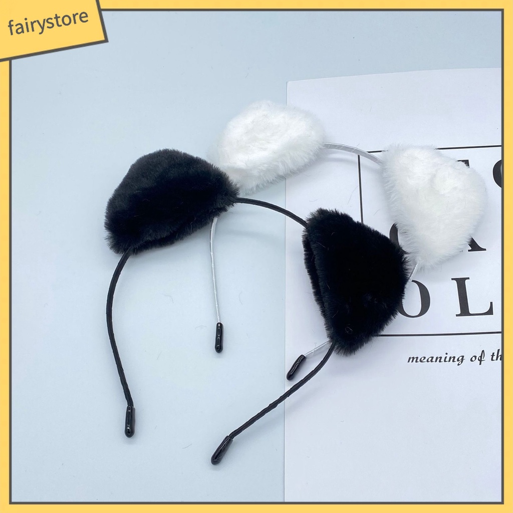Băng Đô Cài Tóc Tai Mèo Phủ Lông Màu Sắc Ngọt Ngào Co Giãn Nhẹ Nhàng
