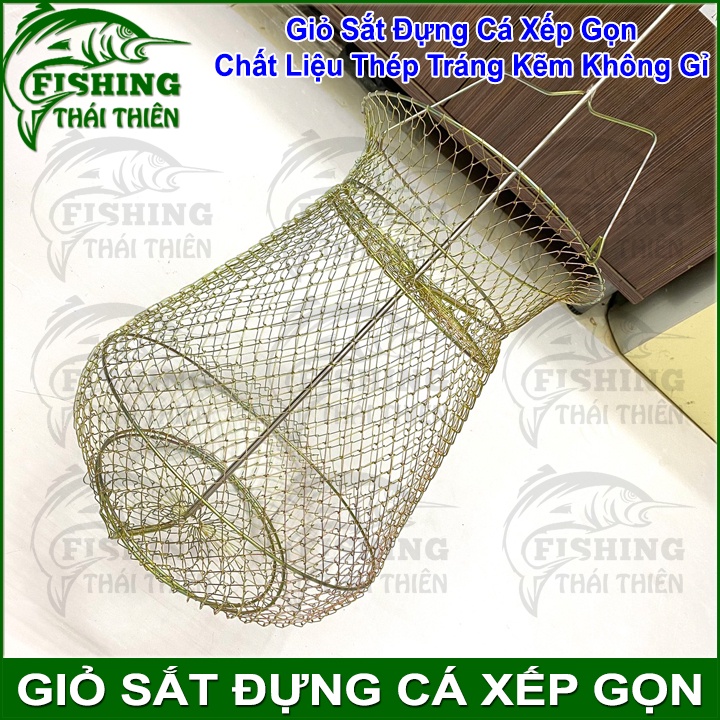 Giỏ Rọng Sắt Đựng Cá Xếp Gọn Chất Liệu Thép Tráng Kẽm Không Gỉ Sét Lưới Độ Rộng 1cm Siêu Bền