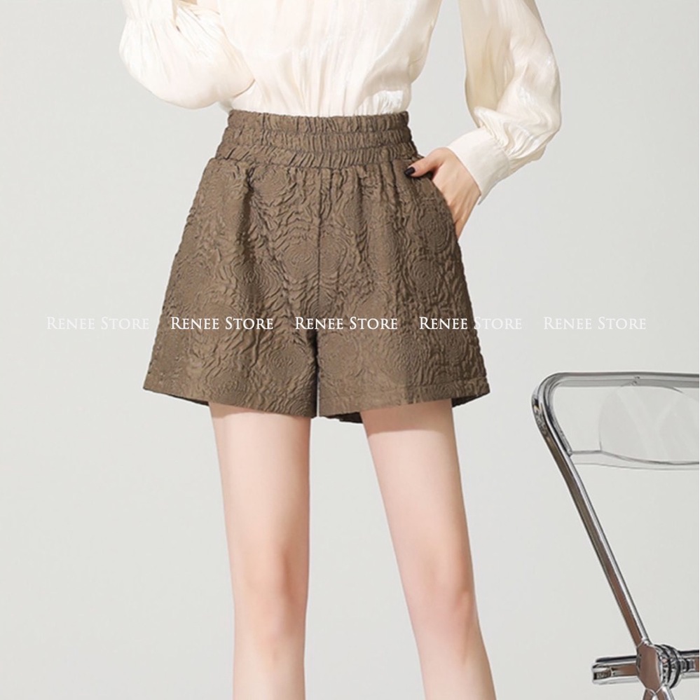 Quần short nữ RENEE quần lưng cao dập hoa nổi cạp chun, quần đùi cạp cao có túi hai bên - QX01 | WebRaoVat - webraovat.net.vn
